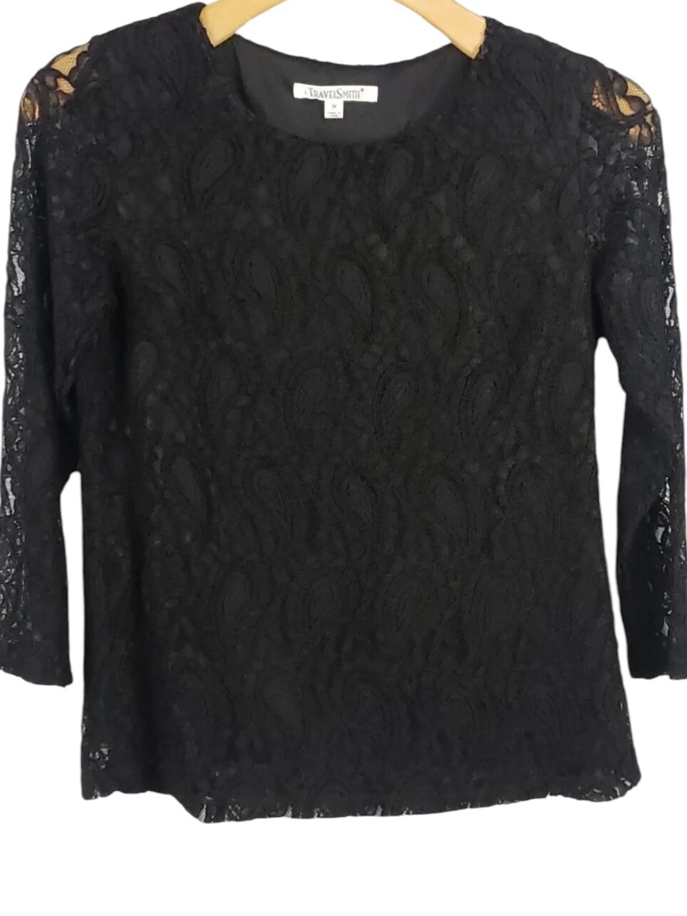 TravelSmith Black Lace Long-Sleeve Overlay Tee